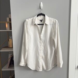 Ann Taylor White Casual Button Down Shirt Crisp Cotton